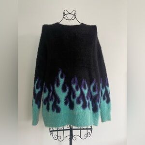 Adika  crew neck long sleeve sweater in turquoise, violet purple and black